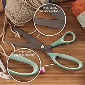 BambooMN Titanium Softgrip Scissors Set for Sewing, Arts, Crafts, Office - 30 Sets of 3 - Mint Green w/Light Inlays