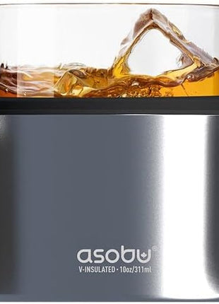 asobu Whiskey Sleeve Glass – Insulated Bourbon Tumbler with Premium Rocks Glass, BPA-Free, Double-Wall Stainless Steel, Keeps Drinks Cold Longer, 10.5oz