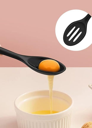 2PCS Silicone Nonstick Spoons, Heat Resistant, BPA Free, Ergonomic, Long Handle, Wide Bowl, Black