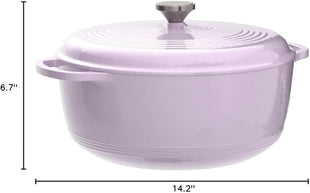 Lodge 7.5 Quart Enameled Cast Iron Oval Dutch Oven with Lid – Dual Handles – Oven Safe up to 500° F or on Stovetop - Use to Marinate, Cook, Bake, Refrigerate and Serve – Lilac
