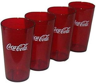 Coca Cola Logo Ruby Red Plastic Tumblers Set of 4-16oz (Coke)