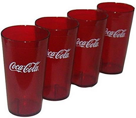 Coca Cola Logo Ruby Red Plastic Tumblers Set of 4-16oz (Coke)