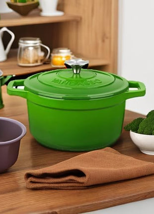 vancasso Enameled Cast Iron Dutch Oven, 2.5 QT Green Naturally Non-Stick Casserole Dish Cookware, with Stainless Steel Knob Lid Cast Iron Casserole for Steam Braise Bake Broil Saute Simmer Roast