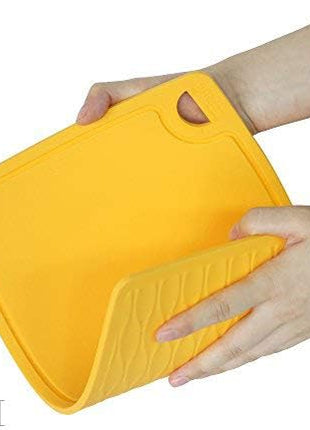 Liflicon Thick Silicone Cutting Board 12.6'' x 9.1'' Juice Grooves Easy Grip Handle Dishwasher Safe-Yellow