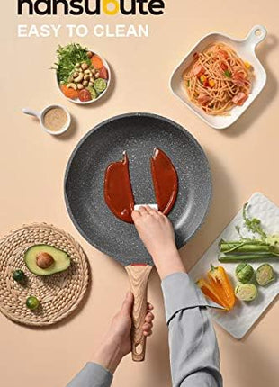 Induction Nonstick Frying Pan,Light Weight Skillet,Healthy Non Toxic Omelet Pan,All Stoves Compatible Egg Pan (grey, 9.5inch with lid)