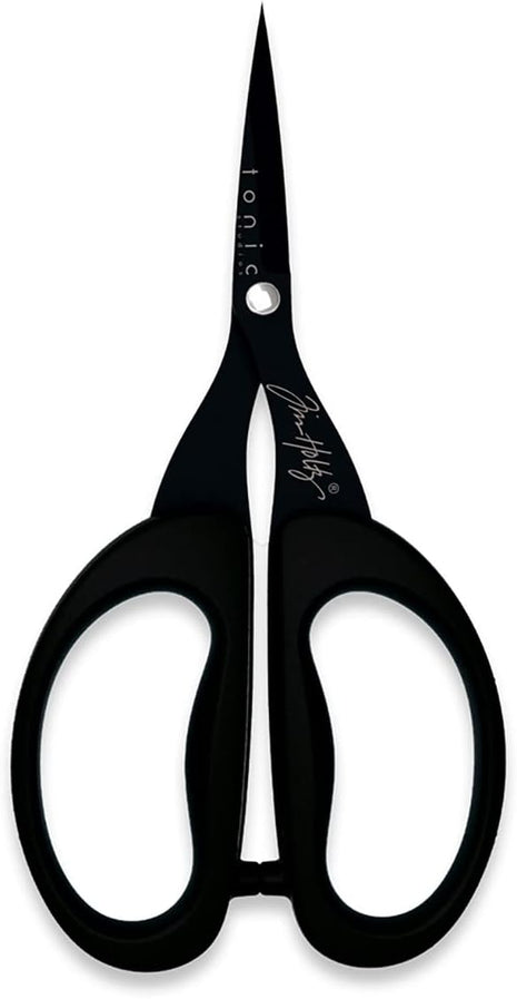 Tim Holtz Small Scissors - 5 Inch Mini Snips with Micro Serrated Blade - Craft Tool for Cutting Paper, Fabric, and Sewing - Titanium with Black Comfort Grip Handles