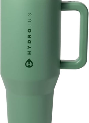 HydroJug Traveler - 32 oz Water Bottle with Handle & Flip Straw - Fits in Cup Holder, Leak Resistant Tumbler-Reusable Insulated Stainless Steel & Rubber Base - Gifts for Women & Men, Sage