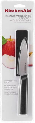 KitchenAid Classic Paring Knife with Endcap and Custom-Fit Blade Cover, 3.5-inch, Sharp Kitchen Knife, High-Carbon Japanese Stainless Steel Blade, Black