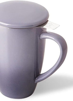 Sweejar Porcelain Tea Infuser Mug with Lid, 16 oz Teacup with Strainers for Loose Leaf Tea, Microwave and Dishwasher Safe Coffee Mug(Gradient Purple)