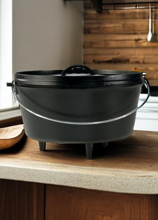 Lodge 8 Quart Pre-Seasoned Cast Iron Camp Dutch Oven with Lid - Dual Handles - Use in the Oven, on the Stove, on the Grill or over the Campfire - Black