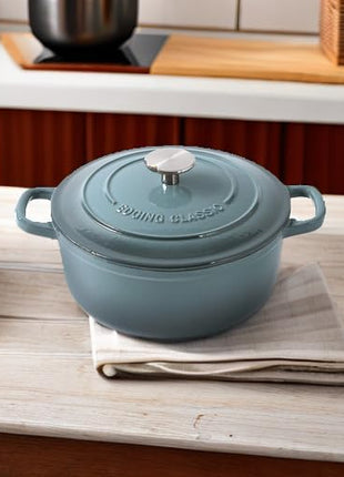 Enameled Cast Iron Covered 5.5 Quart Dutch Oven with Dual Handle, Slateblue