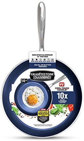 Granitestone Blue Nonstick 14” Frying Pan with Ultra Durable Mineral and Diamond Triple Coated Surface, Family Sized Open Skillet, Oven and Dishwasher Safe
