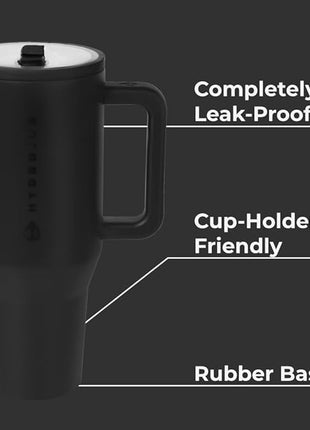 HydroJug Traveler - 32 oz Water Bottle with Handle & Flip Straw - Fits in Cup Holder, Leak Resistant Tumbler-Reusable Insulated Stainless Steel & Rubber Base - Gifts for Women & Men, Black