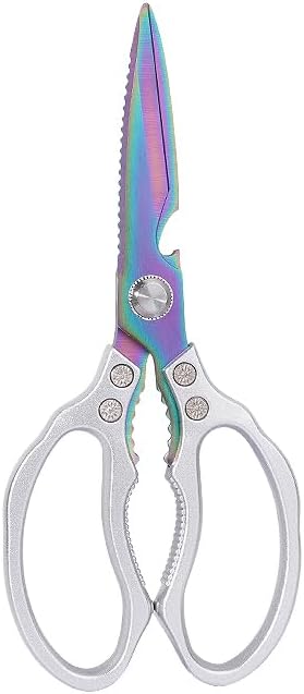 AWinjoy Heavy Duty Sharp Kitchen Scissors, Dishwasher Safe, Cooking Shears for Meat, Chicken, Fish, Poultry, Herb, Bread (Silver Color)