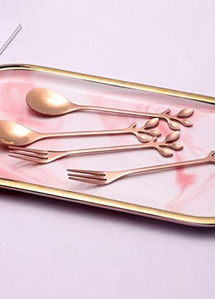 AnSaw Elegant Rose Gold Leaf Coffee Spoons - 10-Piece, 4.7" Mini Stainless Steel Espresso & Dessert Tea Spoons, Perfect for Demitasse & Small Servings