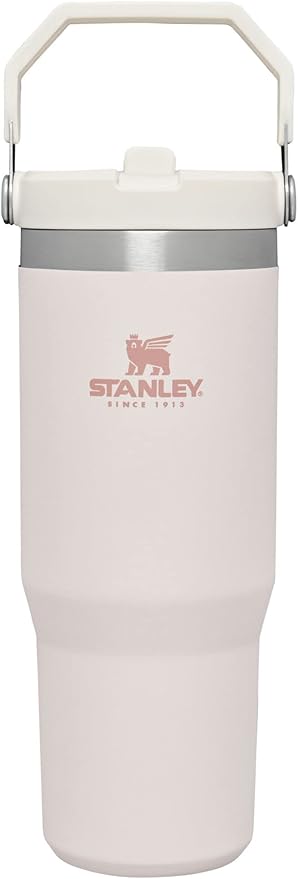 Stanley IceFlow Flip Straw Tumbler with Handle 30 oz | Twist On Lid and Flip Up Straw | Leak Resistant Water Bottle | Insulated Stainless Steel |BPA-Free | Rose Quartz