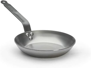 DE BUYER - 5110.22 - 'Carbon Plus' Stove Round Lyonnaise Cup - Tail Feather Riveted - White Steel Sheet-Diameter 22 cm