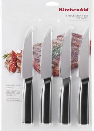 KitchenAid Classic 4 Piece Steak Knife Set, 4.5-Inch, High-Carbon Japanese Stee Blades, Sharp Kitchen Knife Set, Black