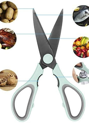 Country Kitchen Kitchen Scissors, Stainless Steel Kitchen Shears, Cooking Scissors for Cutting Meat, Chicken, Herbs and Produce with Blade Cover and Soft Grip Handles, Mint