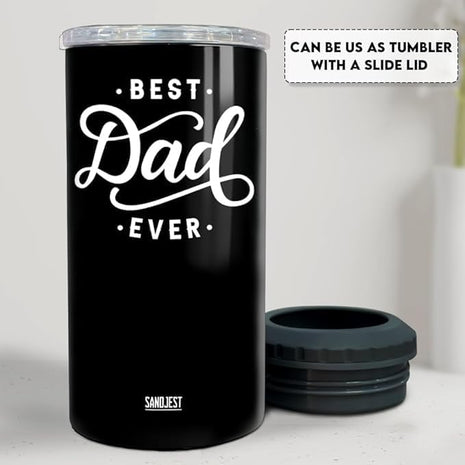 SANDJEST 4-in-1 Best Dad Ever Tumbler Gifts for Dad from Daughter Son - 12oz Dad Can Cooler Tumblers Travel Mug Cup - Stainless Steel Insulated Cans Coozie Christmas, Birthday, Father's Day Gift