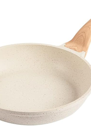 CAROTE Non Stick Frying Pan Skillet, Omelet Pan, Healthy Non Toxic Granite Chef Pan, Induction Compatible Egg Frying Pan with Heat-Resistant Handle, PFOA-Free,Cream White, 10"