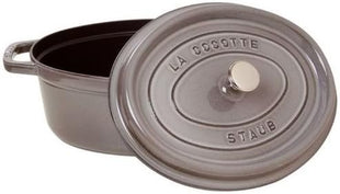 staub La Cocotte Oval 40500-276 Pico Cocotte Oval Gray 10.6 inches (27 cm) Large Two-Handed Cast Enameled Pot, Induction Compatible