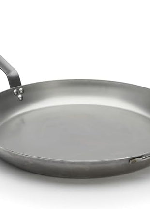 DE BUYER 5110.50 'Carbon Plus' Round Stove Lyonnaise Cup - Tail Feather Riveted - Steel Sheet White - Diameter 50 cm