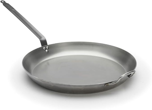 DE BUYER 5110.50 'Carbon Plus' Round Stove Lyonnaise Cup - Tail Feather Riveted - Steel Sheet White - Diameter 50 cm