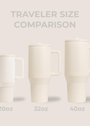 HydroJug Traveler - 32 oz Water Bottle with Handle & Flip Straw - Fits in Cup Holder, Leak Resistant Tumbler-Reusable Insulated Stainless Steel & Rubber Base - Gifts for Women & Men, Cream