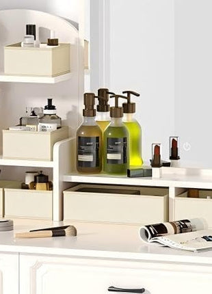 DIMJ Drawer Organizers Clothes, Set of 10 Dresser Organizer Bins, Fabric Closet Organizers and Storage, Shallow Drawer Dividers for Nursery, Clothing, Baby Clothes, Socks, Underwears, Tie (Beige)