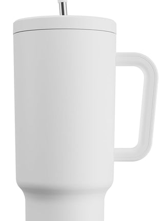 Meoky 40 oz Tumbler with Handle and Straw: Stainless Steel Insulated Tumbler with Lid and Straw - 100% Leak Proof Tumbler for Car Cup Holders - Travelers Commuters Workers, White