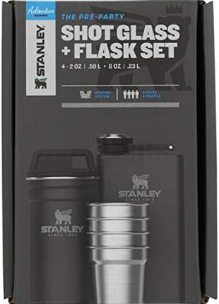 Stanley Adventure Pre-Party Flask & Nesting Shot Glass Set 8 oz Leakproof Hip Flask 4 Shot Glasses in Travel Carrying Case Insulated Stainless Steel Liquor BPA-Free Matte Black(Pack of 4)