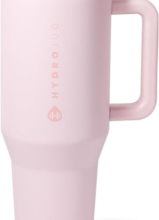 HydroJug Traveler - 40 oz Water Bottle with Handle & Flip Straw - Fits in Cup Holder, Leak Resistant Tumbler-Reusable Insulated Stainless Steel & Rubber Base - Gifts for Women & Men, Pink Sand