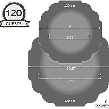 " OCCASIONS " 240 Plates Pack (120 Guests) Heavyweight Wedding Party Disposable Plastic Plates Set -120 x 10.5'' Dinner + 120 x 8'' Salad/Dessert Plate (Imperial White)