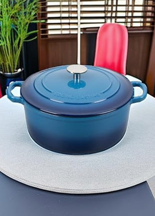 Enameled Cast Iron Dutch Oven Pot with Lid, 7 Quart, Round Dutch Ovens for Bread Baking, Bread Oven, Oven Safe up to 500°F, Lake Blue