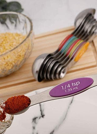 Magnetic Measuring Spoons Set of 6 Stainless Steel Dual Sided Stackable Teaspoon for Measuring Dry and Liquid Ingredients