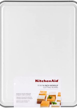 KitchenAid Classic Cutting Board with Perimeter Trench and Non Slip Edges, Dishwasher Safe, 11 inch x 14 inch, White and Gray