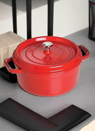 STAUB Cast Iron Dutch Oven 5.5-qt Round Cocotte, Made in France, Serves 5-6, Cherry