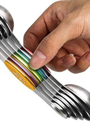 Magnetic Measuring Spoons Set of 6 Stainless Steel Dual Sided Stackable Teaspoon for Measuring Dry and Liquid Ingredients