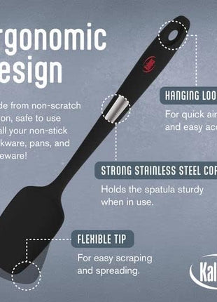 Kaluns Silicone Spatula Set, 4 Rubber Spatulas 600°F Heat Resistant, Nonstick Seamless Design with Stainless Steel Core, Dishwasher Safe, BPA free, Bonus Tongs Included