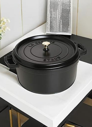 STAUB Cast Iron Dutch Oven 9-qt Round Cocotte, Made in France, Serves 9-10, Black Matte