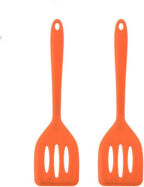 2Pack Small Silicone Turner High Heat Resistant Slotted Spatula for Fish, Eggs, Pancakes and More (8.2 IN, Orange)