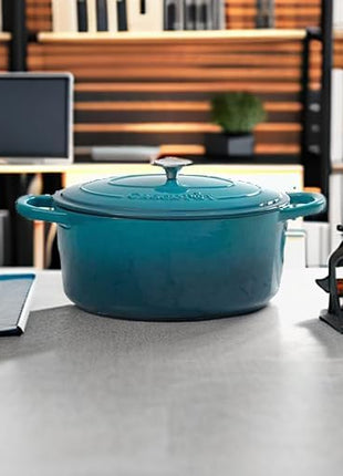 Crock-Pot Artisan Oval Enameled Cast Iron Dutch Oven, 7-Quart, Teal Ombre