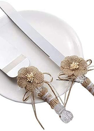 TANG SONG Set of 2 Rustic Wedding Cake Knife and Serving Set with Burlap Flower and Lace Wedding Cake Knife (Set of 2)