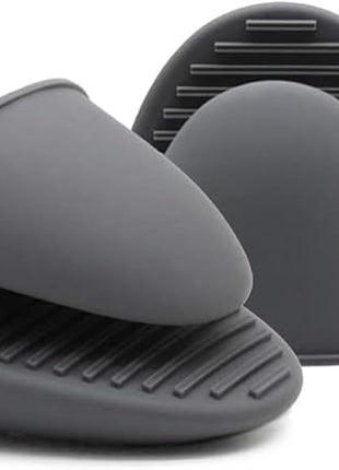 Oven Glove Thicken Silicone Pot Holder Mini Oven Mitt Heat Resistant Pinch Covers for Air Fryer, Baking, Cooking, BBQ Grilling (Grey)