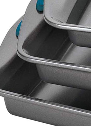 Rachael Ray Bakeware Nonstick Cookie Pan Set, 3-Piece, Gray with Marine Blue Grips