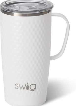 Swig Life 22oz Travel Mug, Insulated Tumbler with Handle and Lid, Cup Holder Friendly, Dishwasher Safe, Stainless Steel, Travel Coffee Cup, Insulated Mug with Lid (Golf Ball)