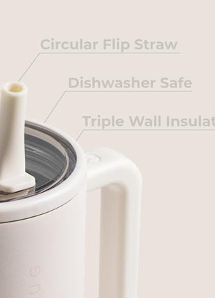 HydroJug Traveler - 32 oz Water Bottle with Handle & Flip Straw - Fits in Cup Holder, Leak Resistant Tumbler-Reusable Insulated Stainless Steel & Rubber Base - Gifts for Women & Men, Cream