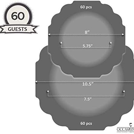 " OCCASIONS " 120 Plates Pack,(60 Guests) Heavyweight Wedding Party Disposable Plastic Plates -60 x 10.5'' Dinner + 60 x 8'' Salad/Dessert Plate (Imperial Aqua/Gold))