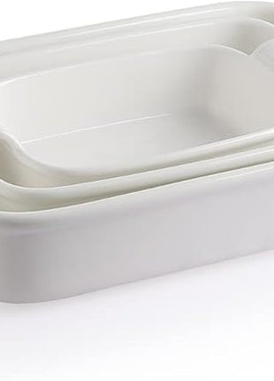 Sweejar Baking Pans Set, Ceramic 9x13 Baking Dish with Handle, Rectangular Casserole Dishes for Oven, Bakeware Sets of 3, Durable Lasagna Pan Deep for Kitchen, Banquet, Wedding Gift(White)